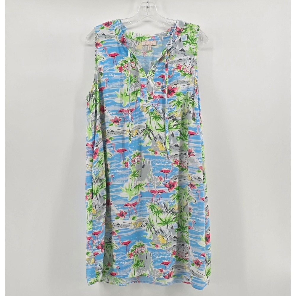Stitch by Chenault Flamingo Tropical Print Sleeveless Shift Dress XL Cruise